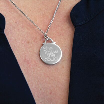 She Knew She Could round silver necklace